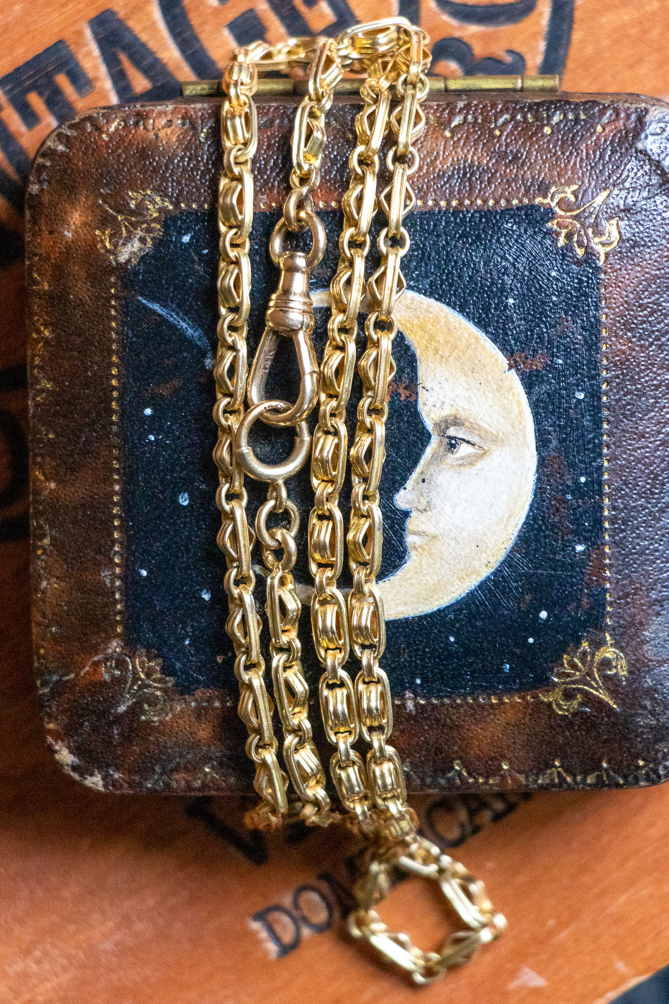 Antique 14ct Gold Ornate Fancy Link Chain With Dog Clip And Bolt Ring