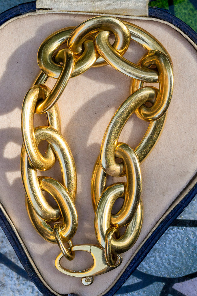 Vintage Italian 18ct gold irregular oversized link bracelet or necklace extender with lobster clasp