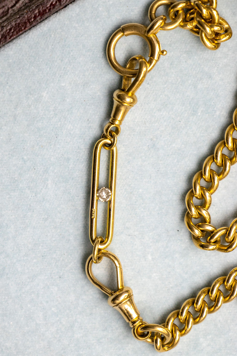 Miniatura: Antique 18ct Gold Trombone Chain Extender With Two Rose-Cut Diamonds