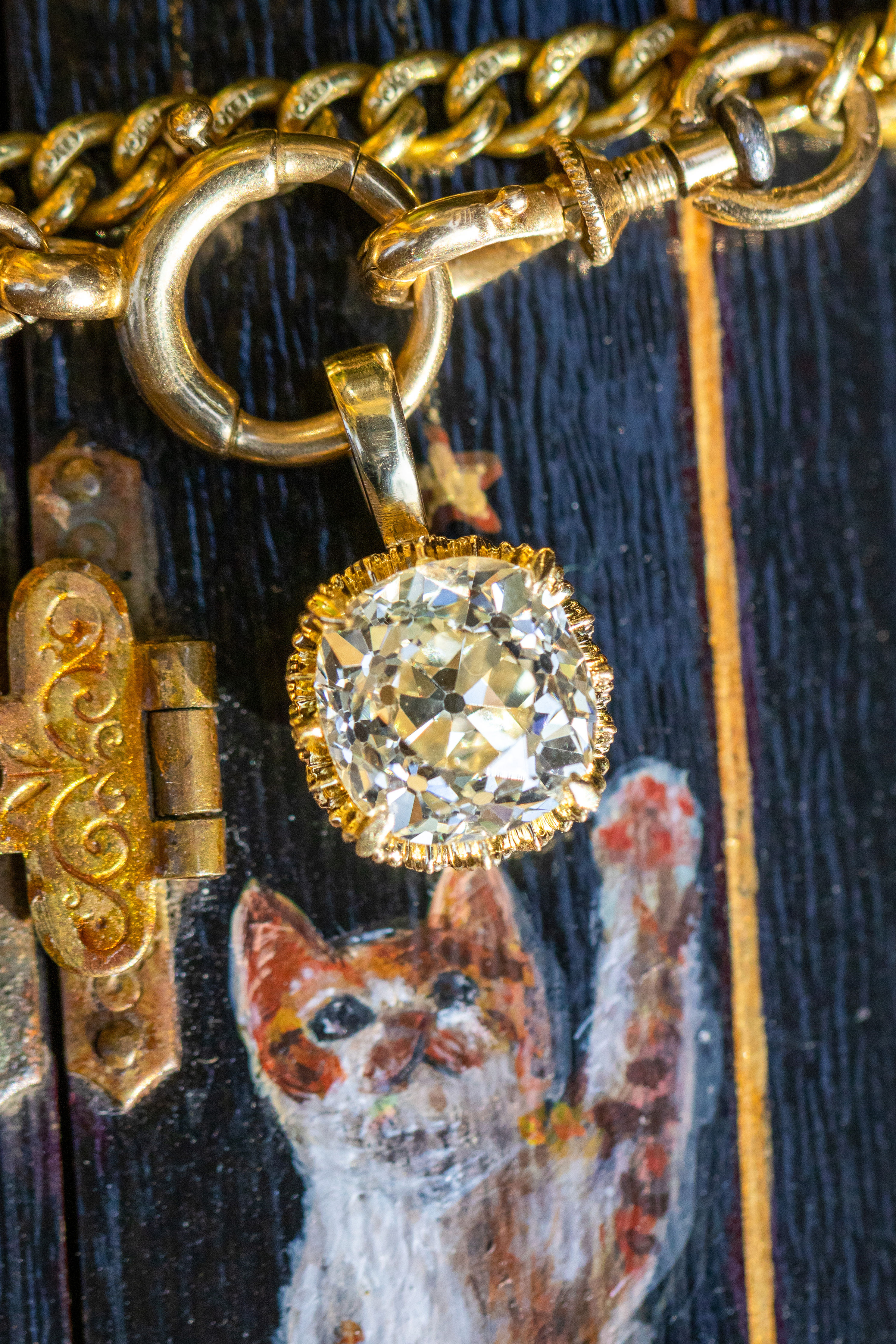 GIA-Certified Old Mine Cut Diamond Pendant in Handcrafted Gold Setting, 3.52cts