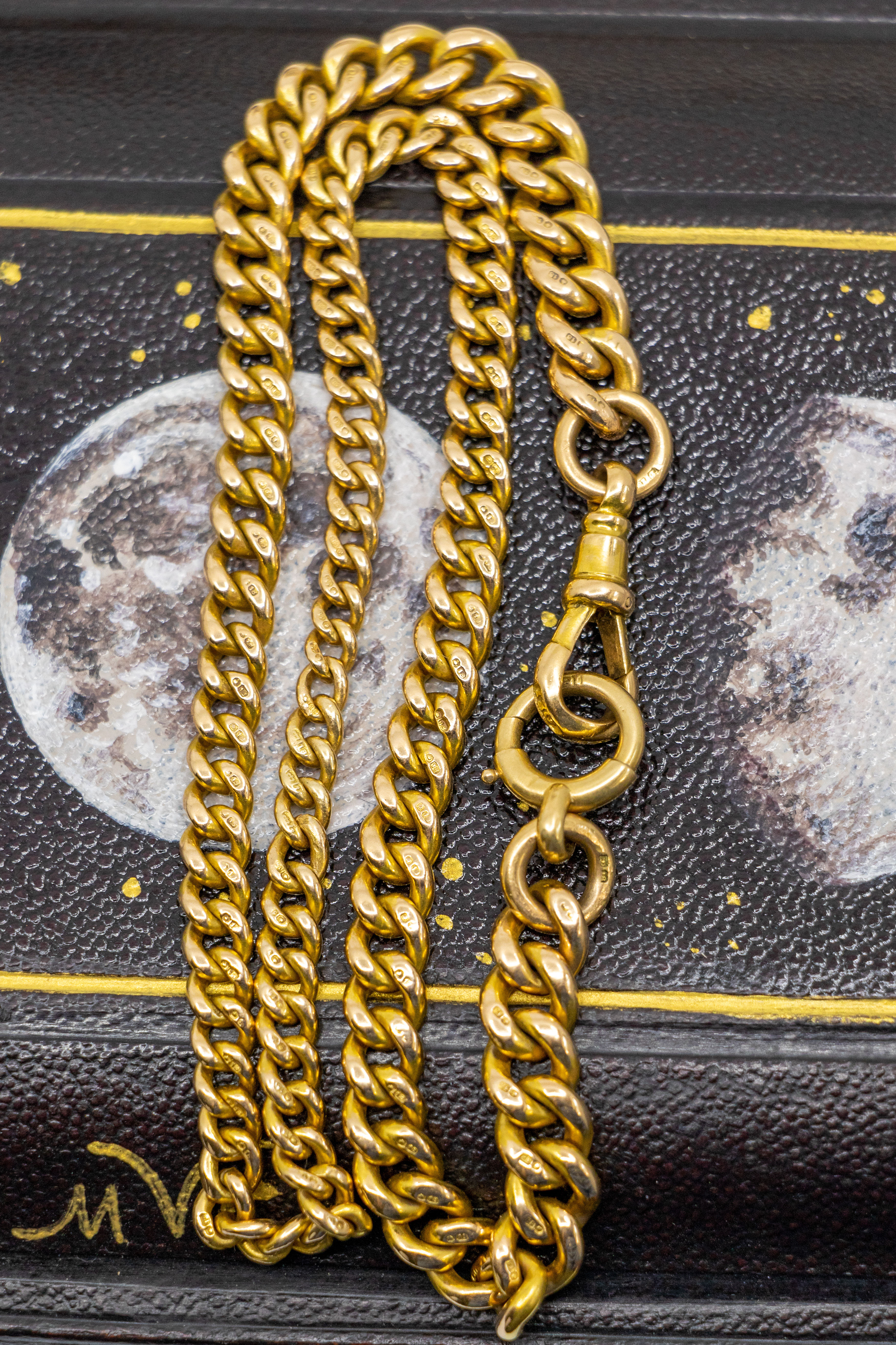 Chunky Antique 18ct Curb Chain With Big Bolt Ring And Dog Clip