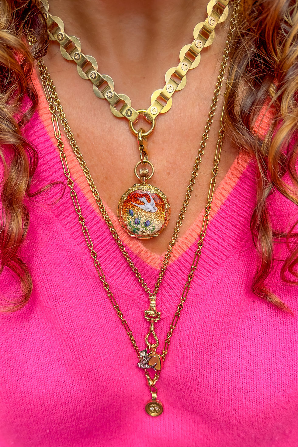 Miniatura: Antique 14ct Gold Fancy Link Chain With Helping Hand Charm Holder