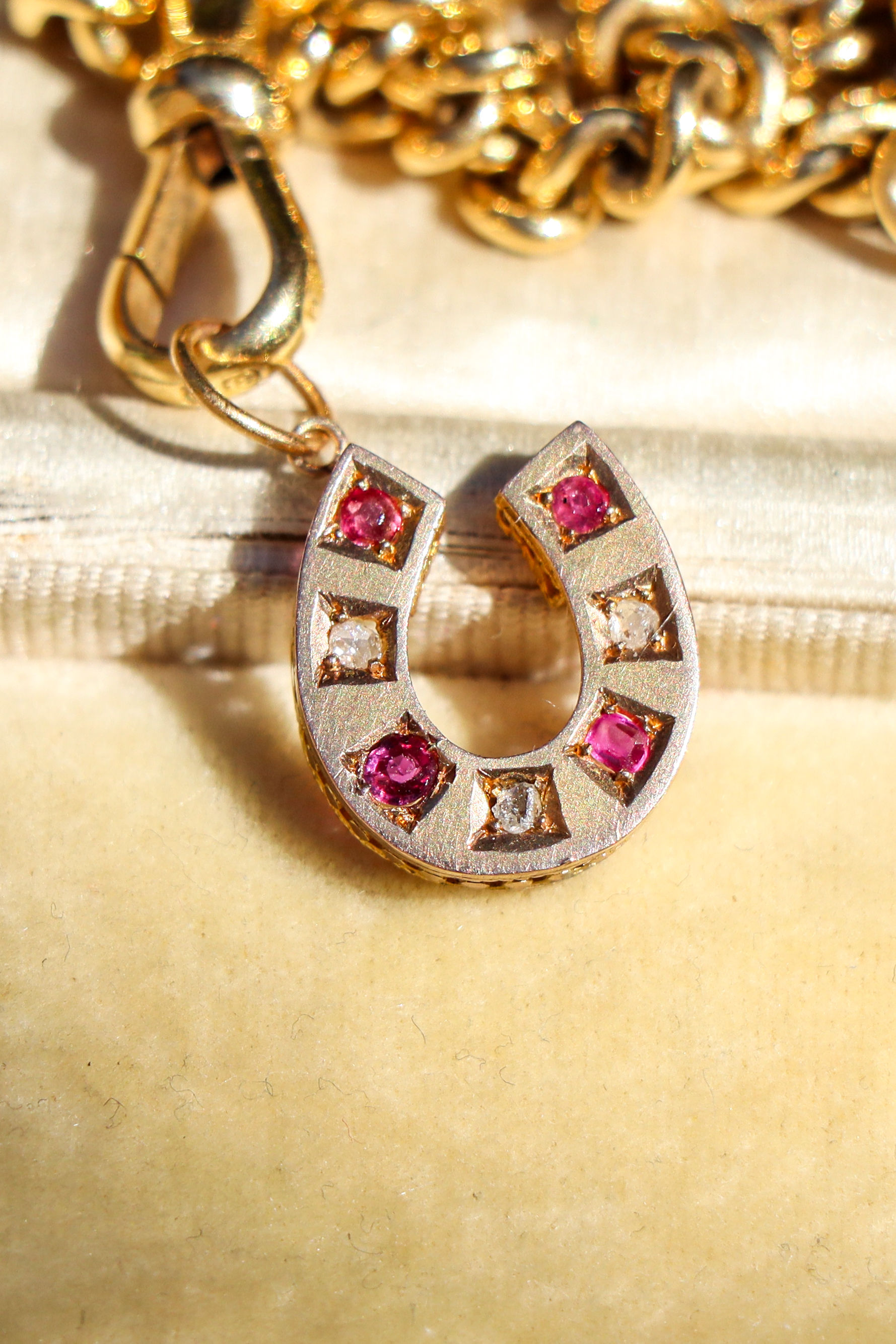 Antique 18ct Gold Diamond And Spinel Horseshoe Charm