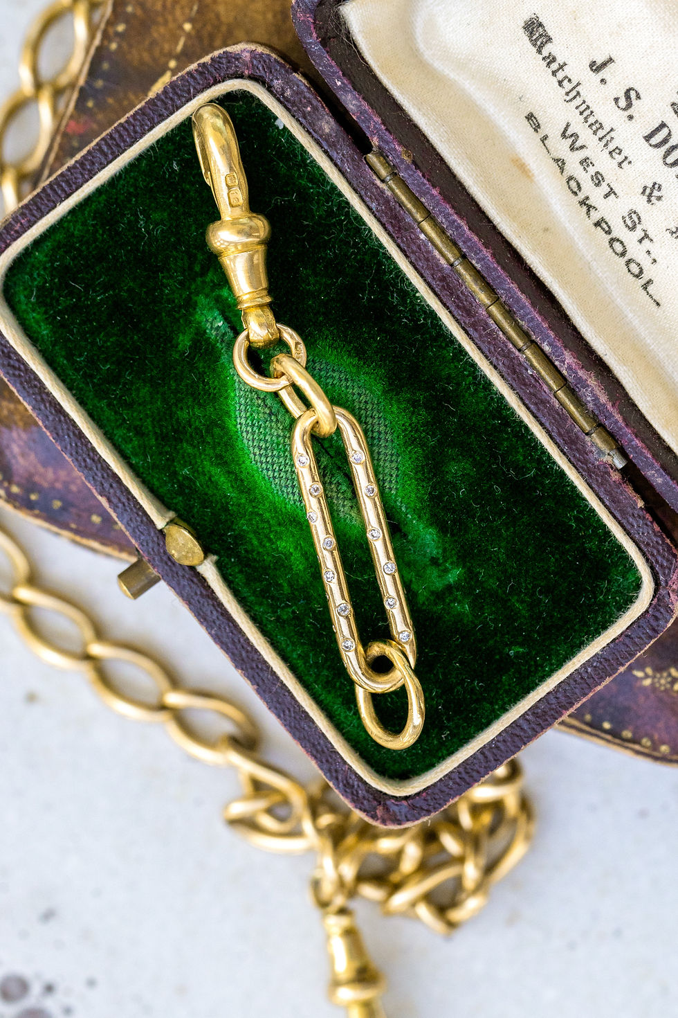 Miniature : Antique 18ct Gold Trombone Chain Extender with Scatter Set Brilliant Diamonds