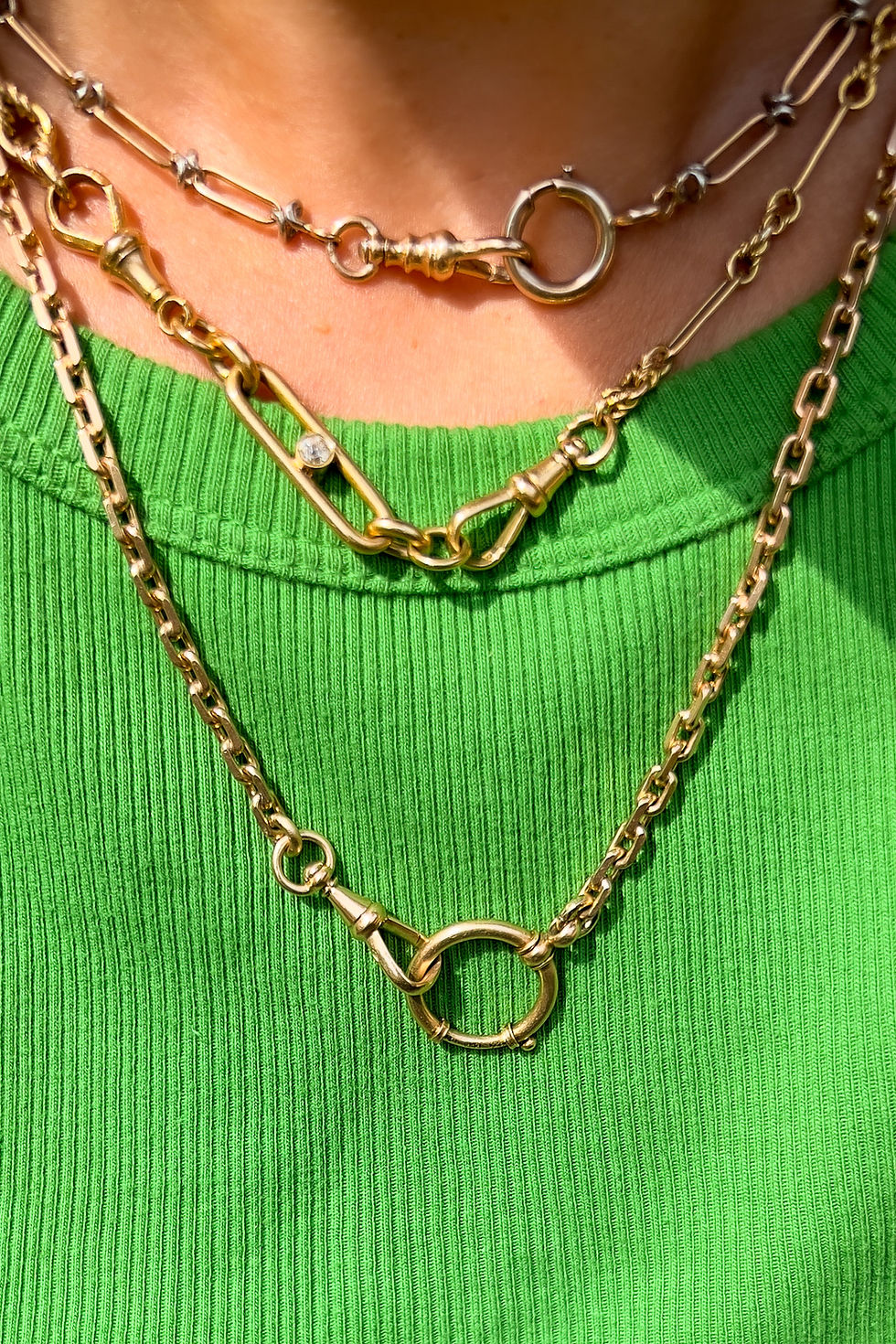 Miniaturebillede: Antique 14ct Gold Austro-Hungarian Biker Chain With Large Bolt Ring And Dog Clip