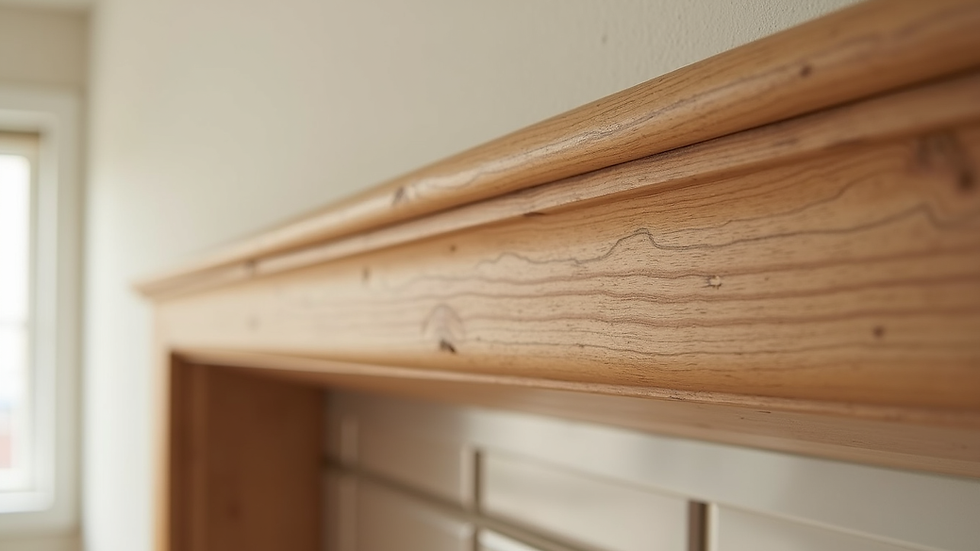 Close-up view of custom pine wood trim with detailed grain