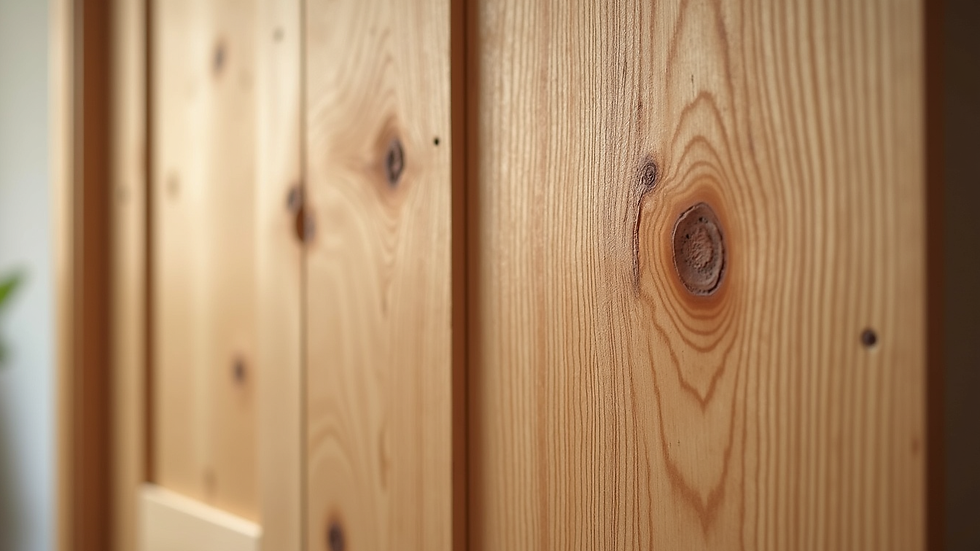 Close-up view of pine wood grain on a solid door panel