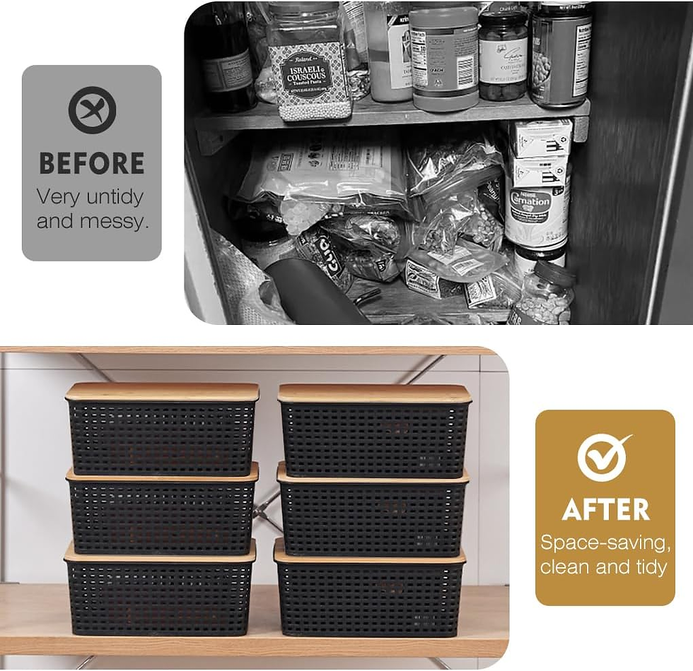 Thumbnail: 6 Pcs Plastic Storage Baskets with 30Pcs Labels Bamboo Lid Containers