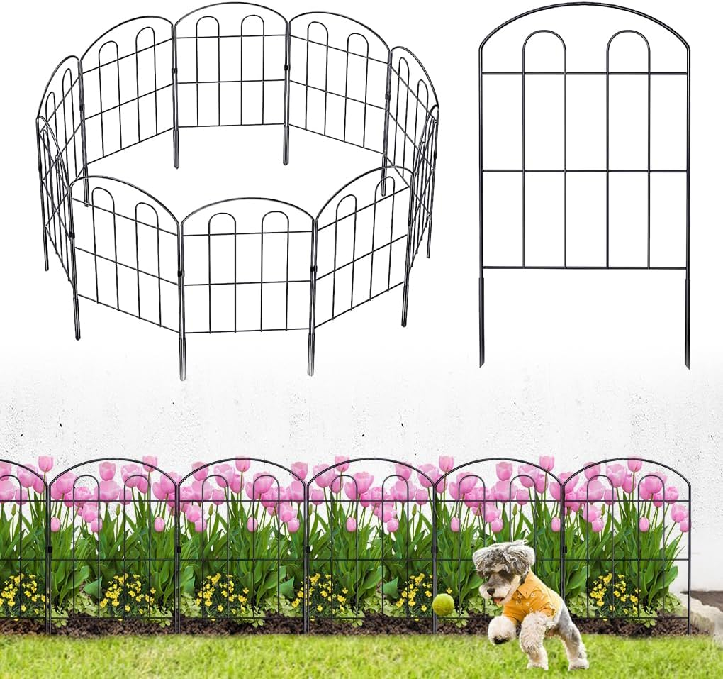 10 Pack Decorative Garden Fence, No Dig Animal Barrier for Dog