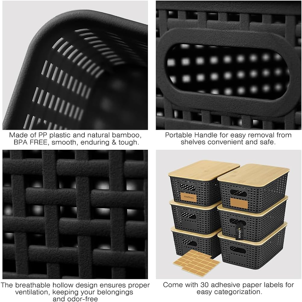 Thumbnail: 6 Pcs Plastic Storage Baskets with 30Pcs Labels Bamboo Lid Containers