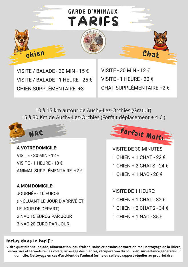 Tarifs de garde à domicile pour chiens, chats et NAC à Orchies – Teamy-Dog