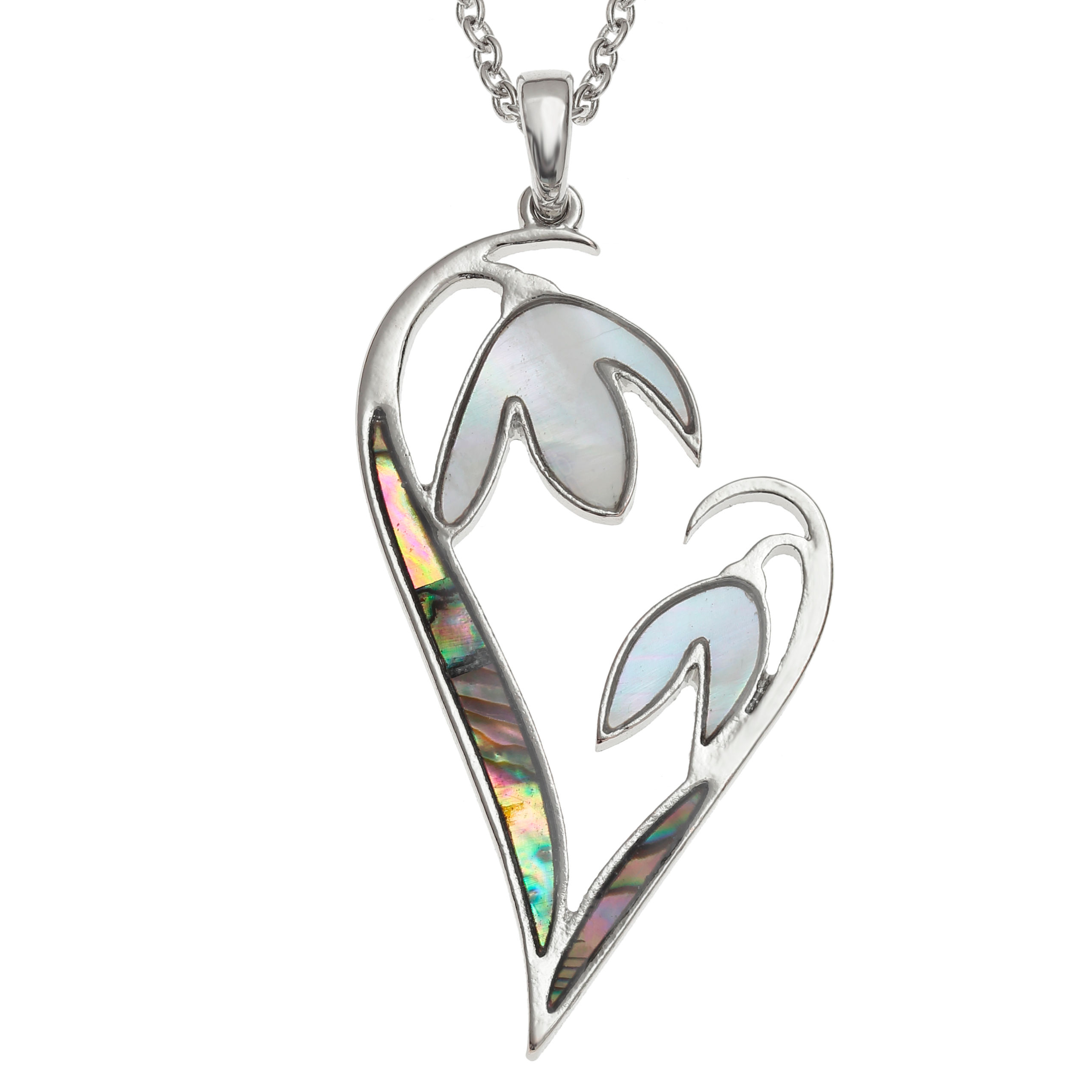 PAUA & MOTHER OF PEARL - HEART SNOWDROP NECKLACE
