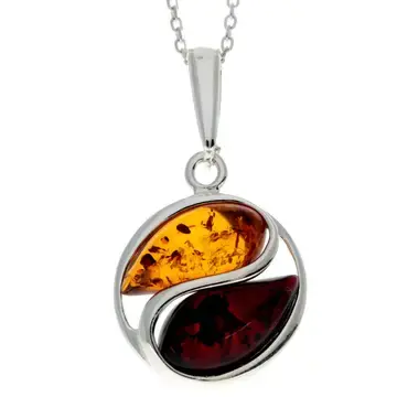 925 Sterling Silver & Genuine Baltic Amber Yin Yang Powerful Necklace