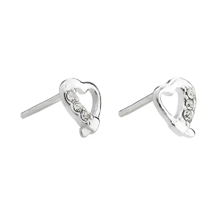 Pretty Silver Crystal Heart Studs