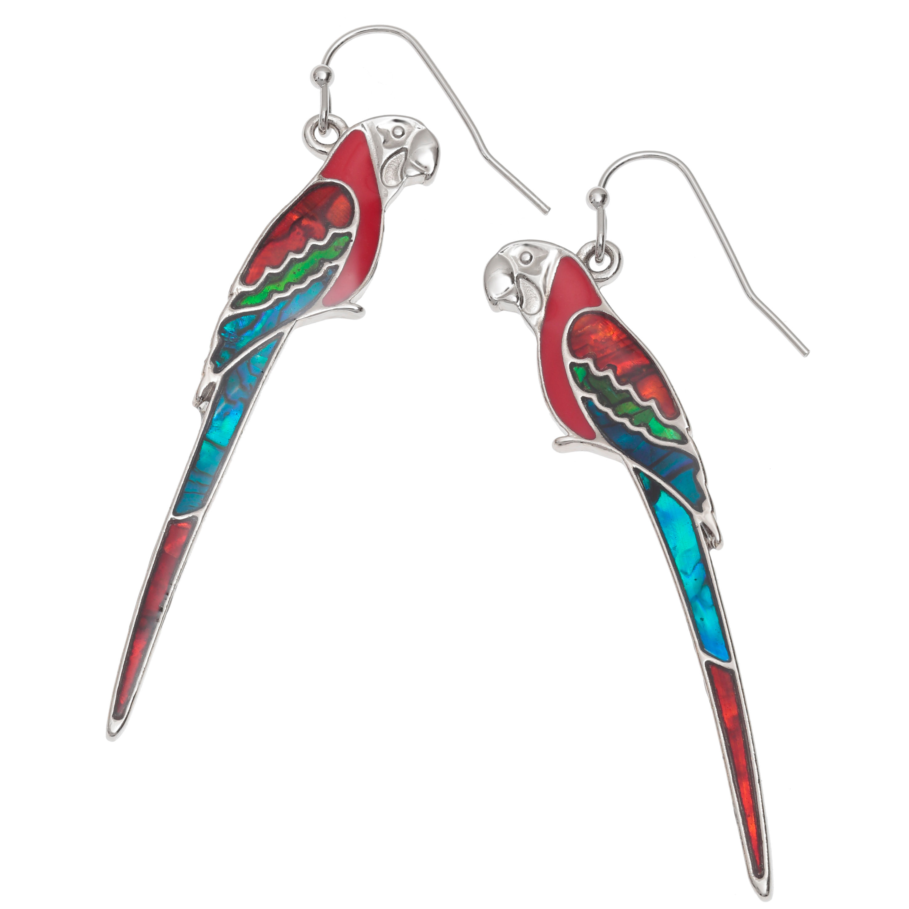 RED, GREEN & BLUE PERCHED MACAW EARRINGS