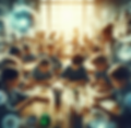 Uma sala de aula cheia de vida, onde crianças estão envolvidas em uma atividade em grupo. Elas trabalham juntas em um projeto de ciências ou artes, com expressões de concentração e entusiasmo. A imagem captura o ambiente de aprendizado e descoberta que é essencial na identificação de talentos e habilidades durante a educação básica.