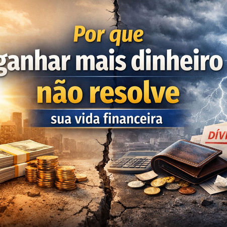 Imagem ilustrativa mostrando contraste entre prosperidade e dificuldades financeiras, representando que ganhar mais dinheiro não resolve a vida financeira sem organização.