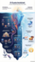 Infográfico sobre "O Custo Invisível". Mostra um iceberg ilustrando custos ocultos e estratégias para controle financeiro, com ícones e texto.