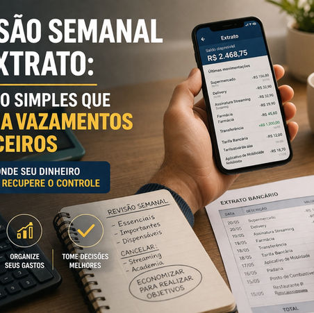 Pessoa analisando extrato bancário para identificar gastos desnecessários e melhorar o controle financeiro