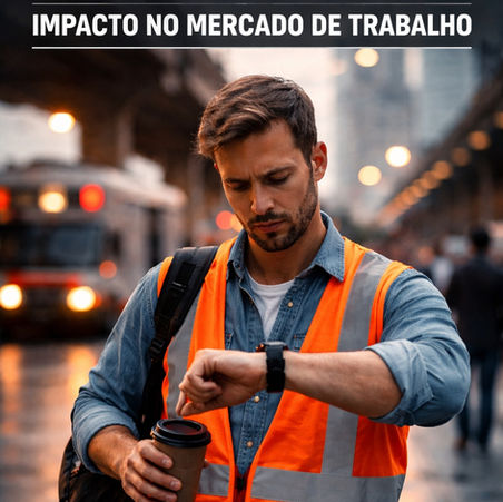 trabalhador verificando o relógio durante jornada 6x1 em ambiente urbano e seus impactos no mercado de trabalho no Brasil