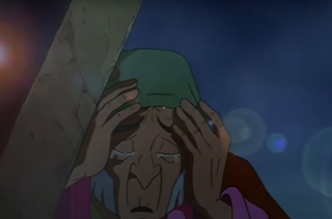 Scrooge crying in the future