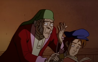 Scrooge crying in the past
