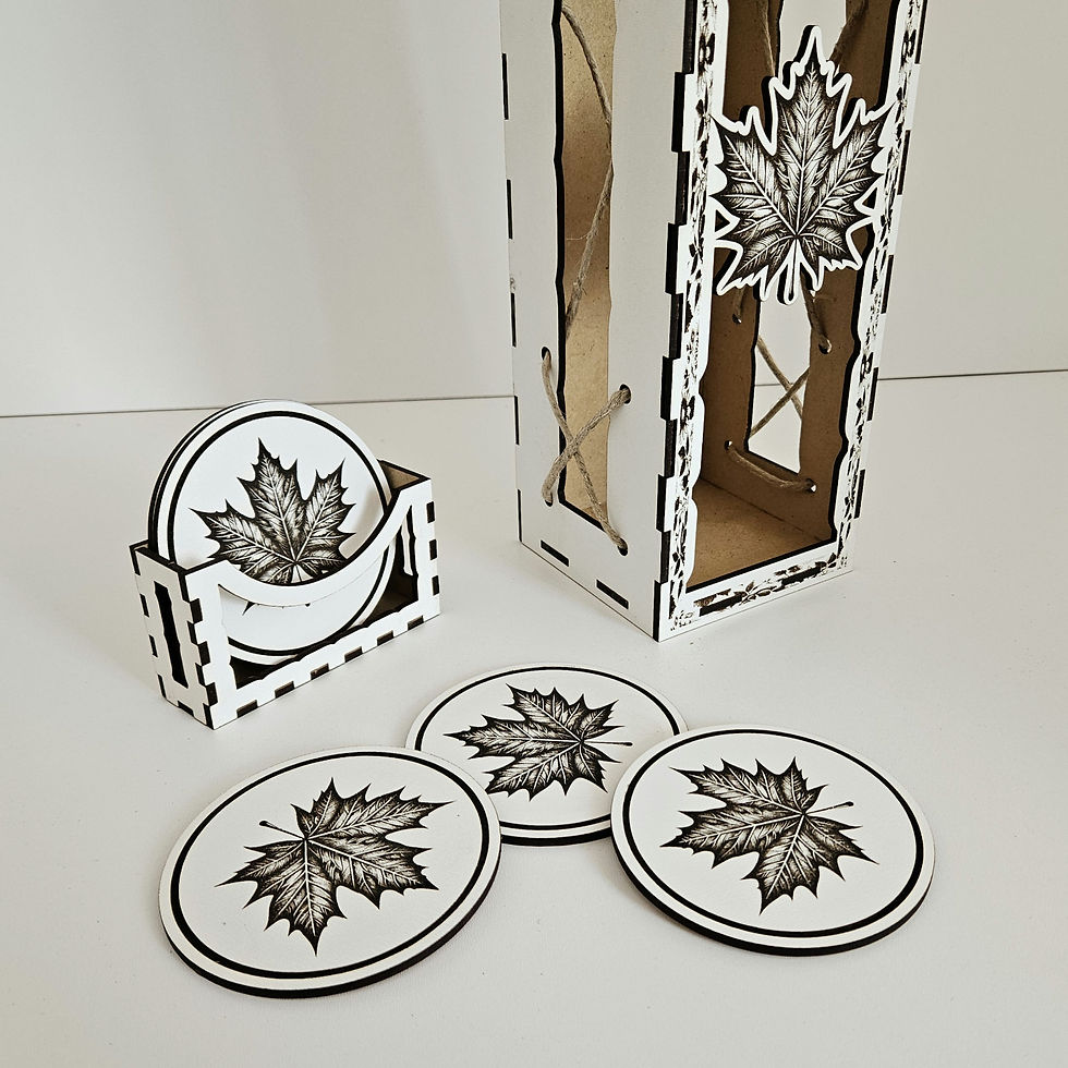 Thumbnail: Coasters + Bottle Box Leaf R (Digital download file)