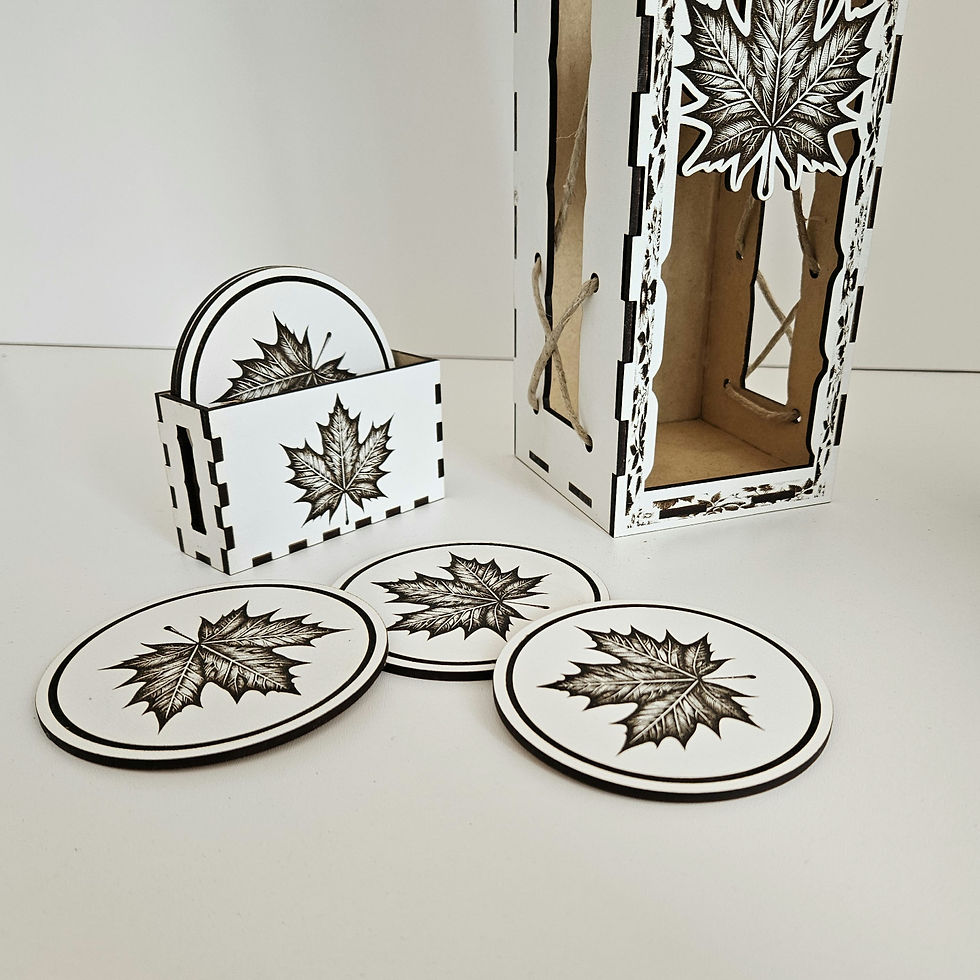 Thumbnail: Coasters + Bottle Box Leaf R (Digital download file)