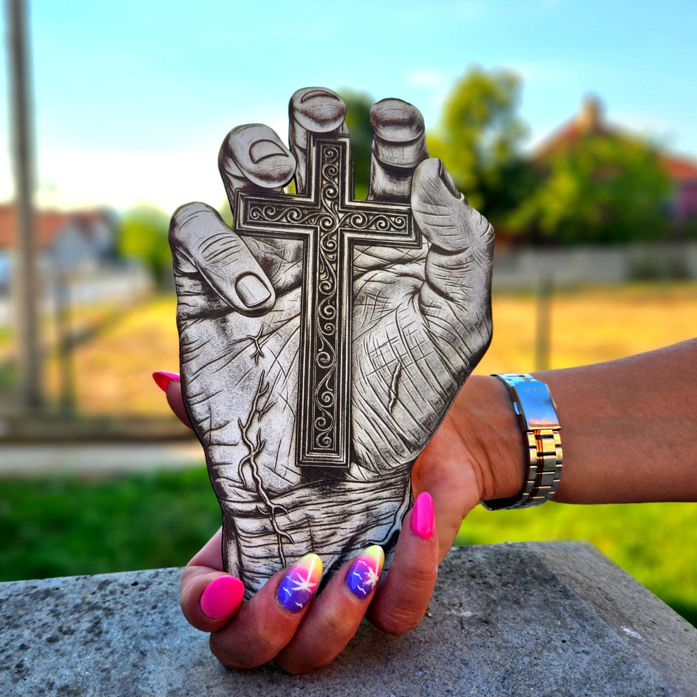 Cross in hand 3D Illusion Laser Engraving Design (Digital Item)
