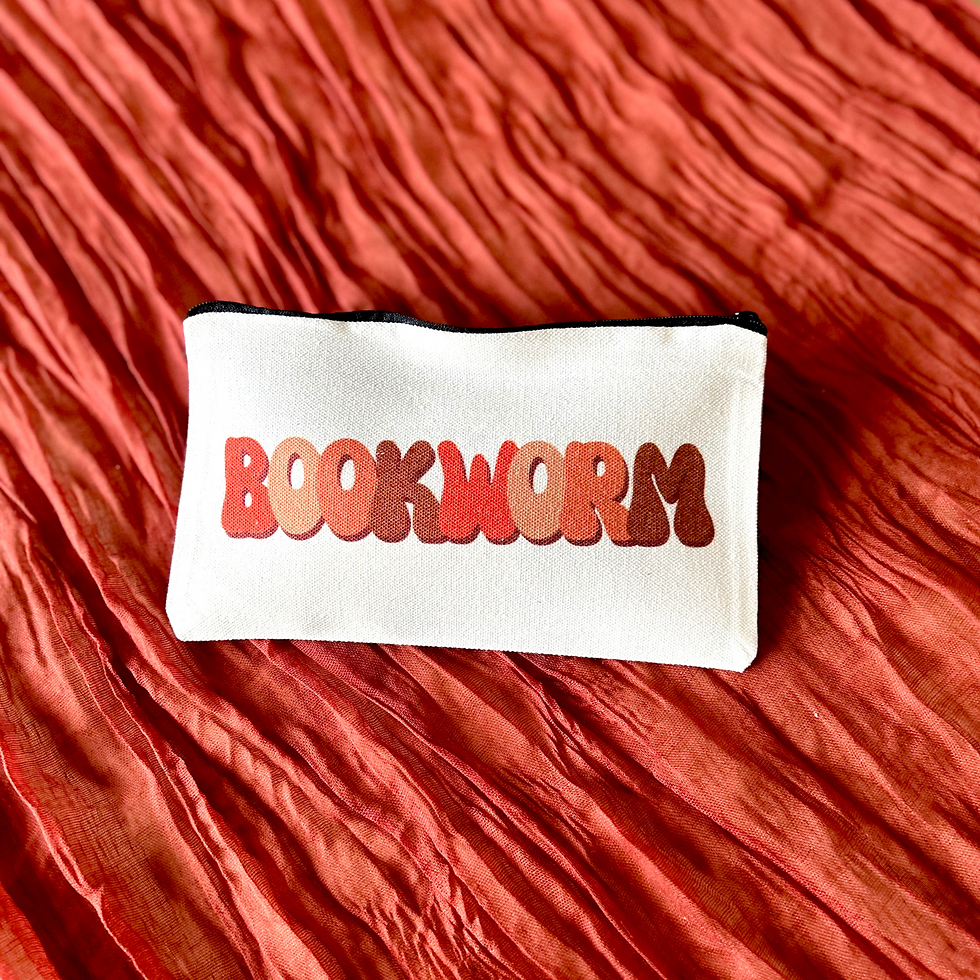 Thumbnail: Autumnal Bookworm Canvas Pouch | orange and brown seasonal items | 12cm x19c