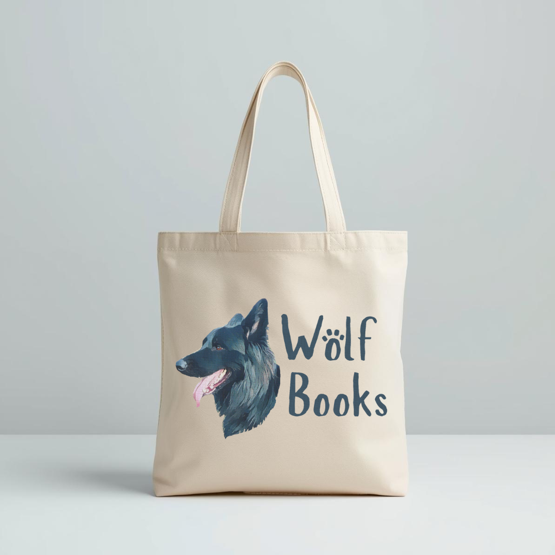 Wolf Books Logo Tote Bag: Literary bag for readers, medium handle length