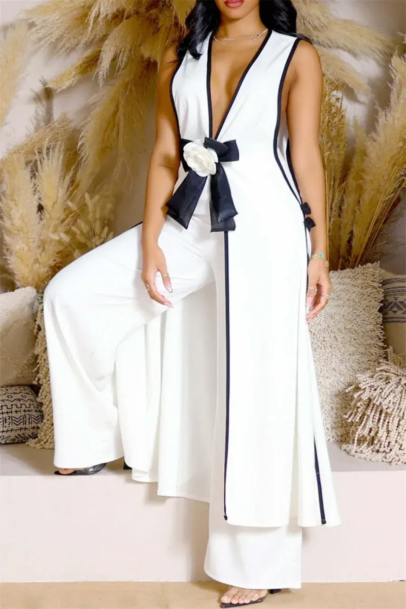 Romantic Deep V Neck Wide Leg Set