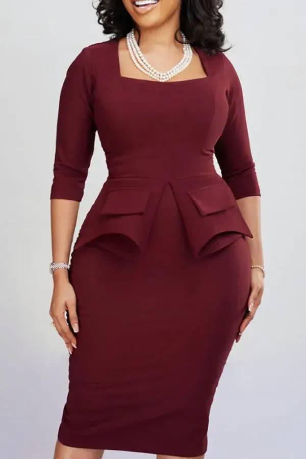 Square Collar Fitted Dress