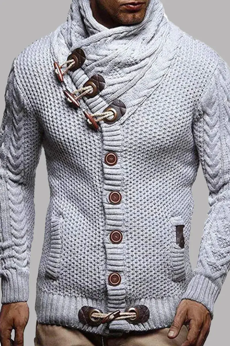 Miniatura: Knitted Horn Button Turtleneck Cardigan