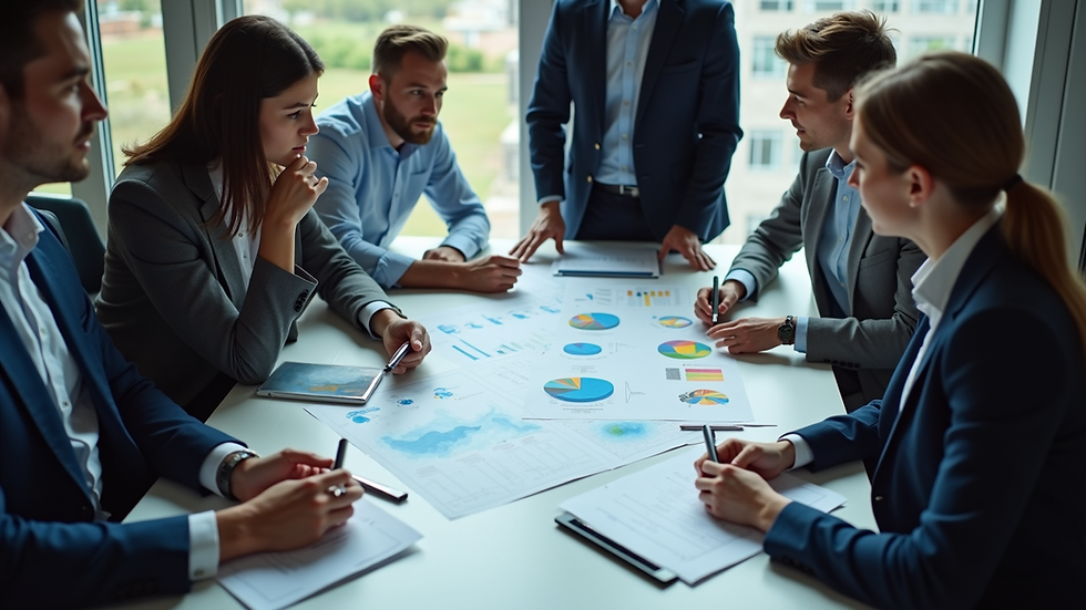 High angle view of a business team analyzing process improvement charts