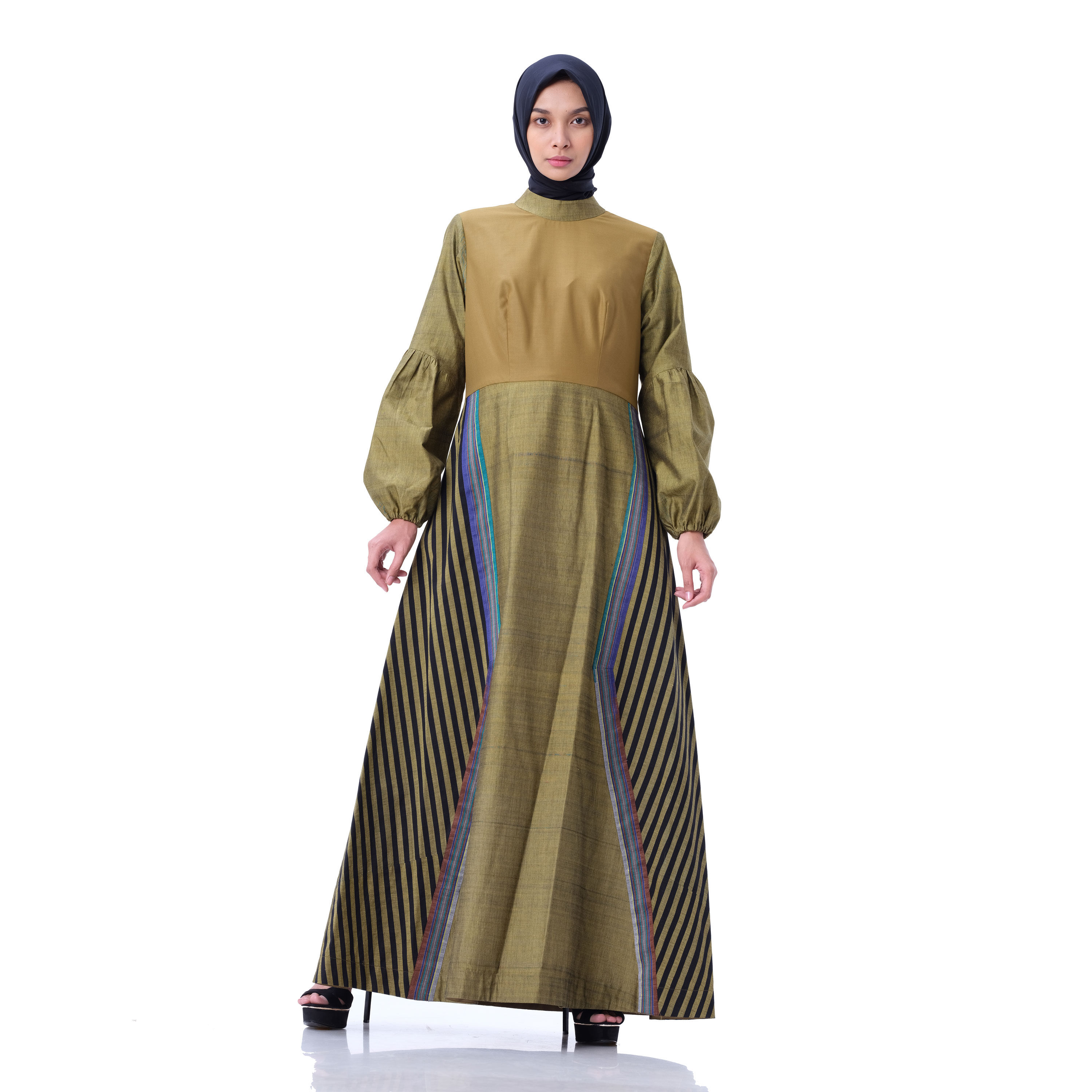 Dress Kombinasi Tenun Polos & Lurik - Kamini Usha