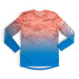 unisex ombre and patterned sun shirt with logo down one sleeve