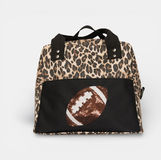 football backpack with a sequent football and leopard print
