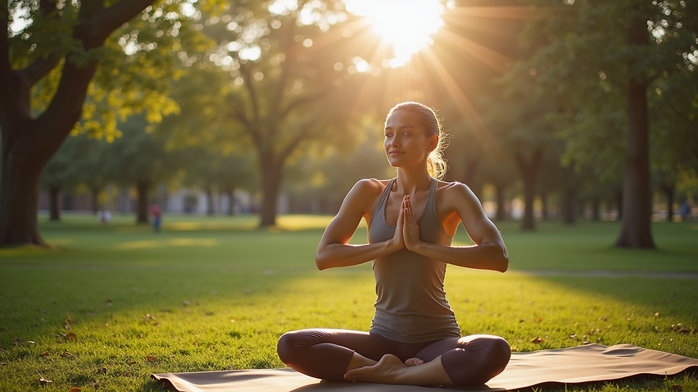 High angle view of a person practicing yoga outdoors in a serene park
