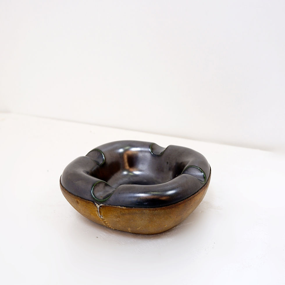 Miniature : Mid-century Longchamp ashtray in glazed ceramic and leather - france 1950s