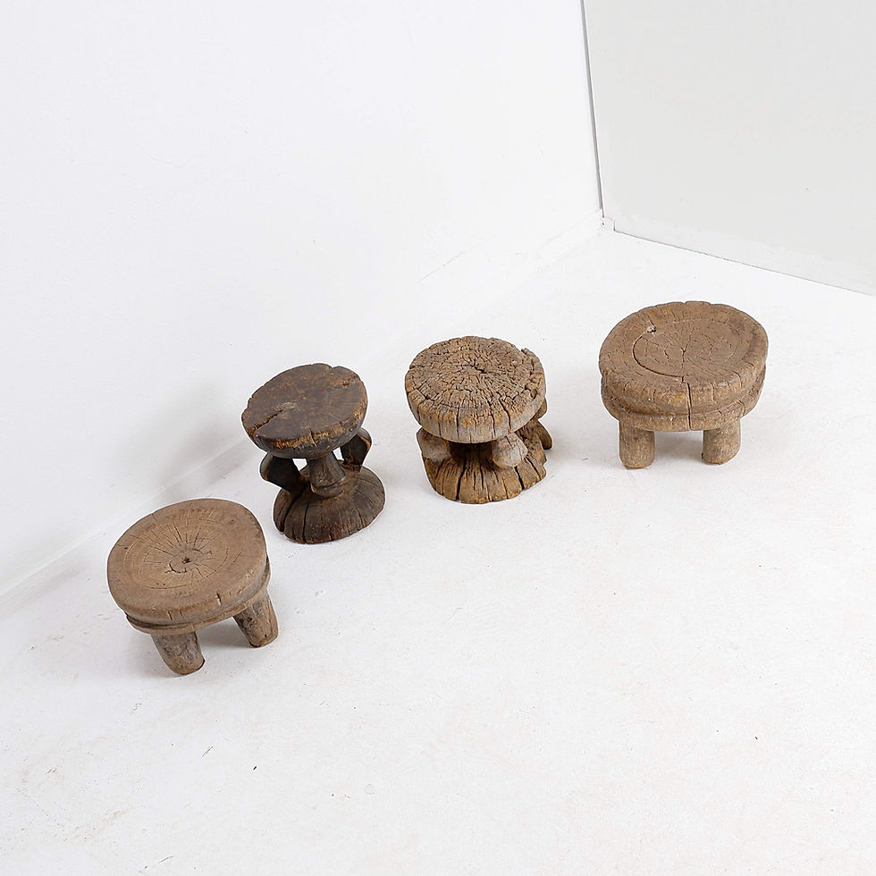 Miniature : Set of 4 African carved wood stools