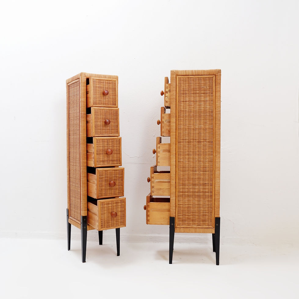 Miniature : Pair of small vintage five-drawer chests of drawers