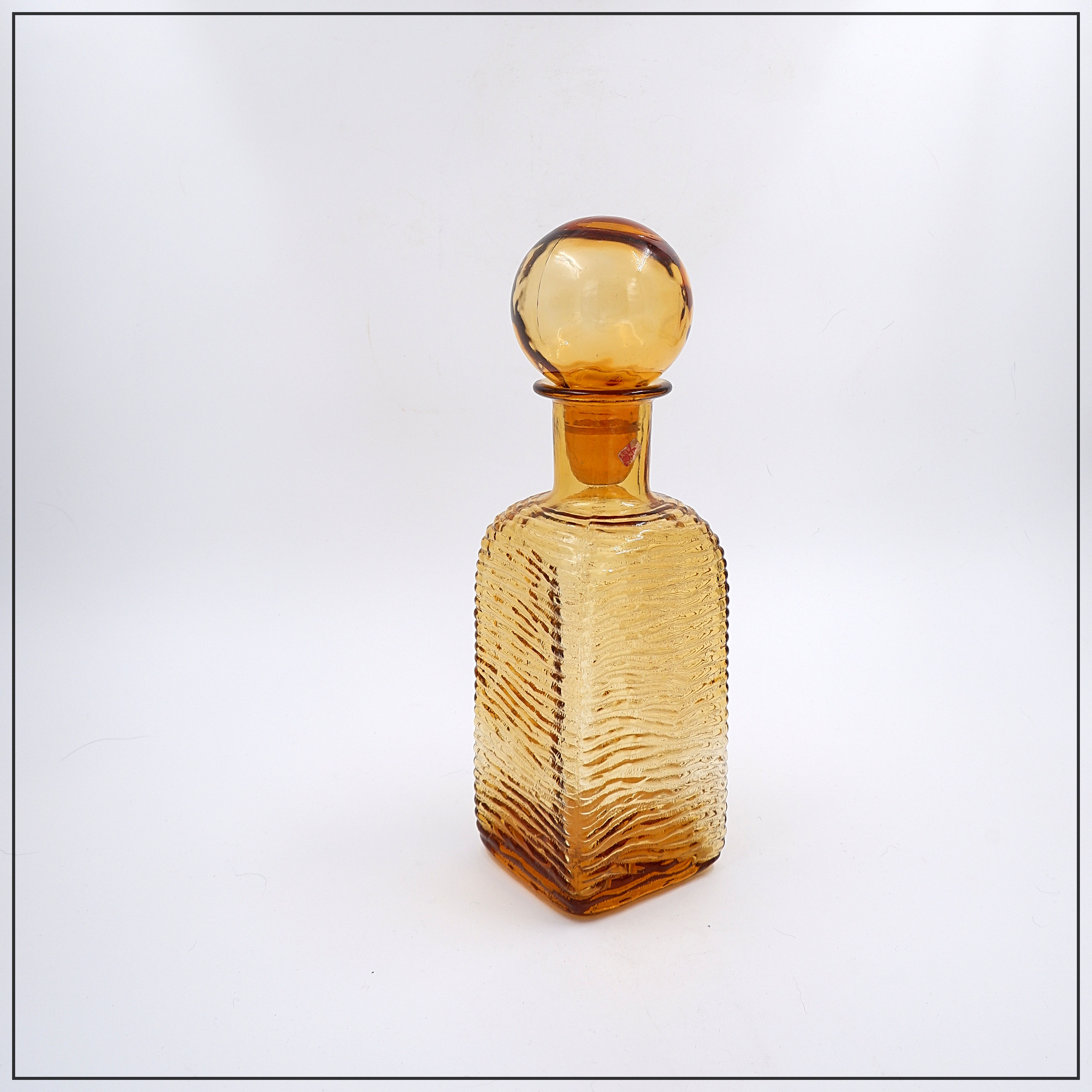 Vintage Amber Wavy Empoli Italian Glass MCM Decanter Round Ball Stopper