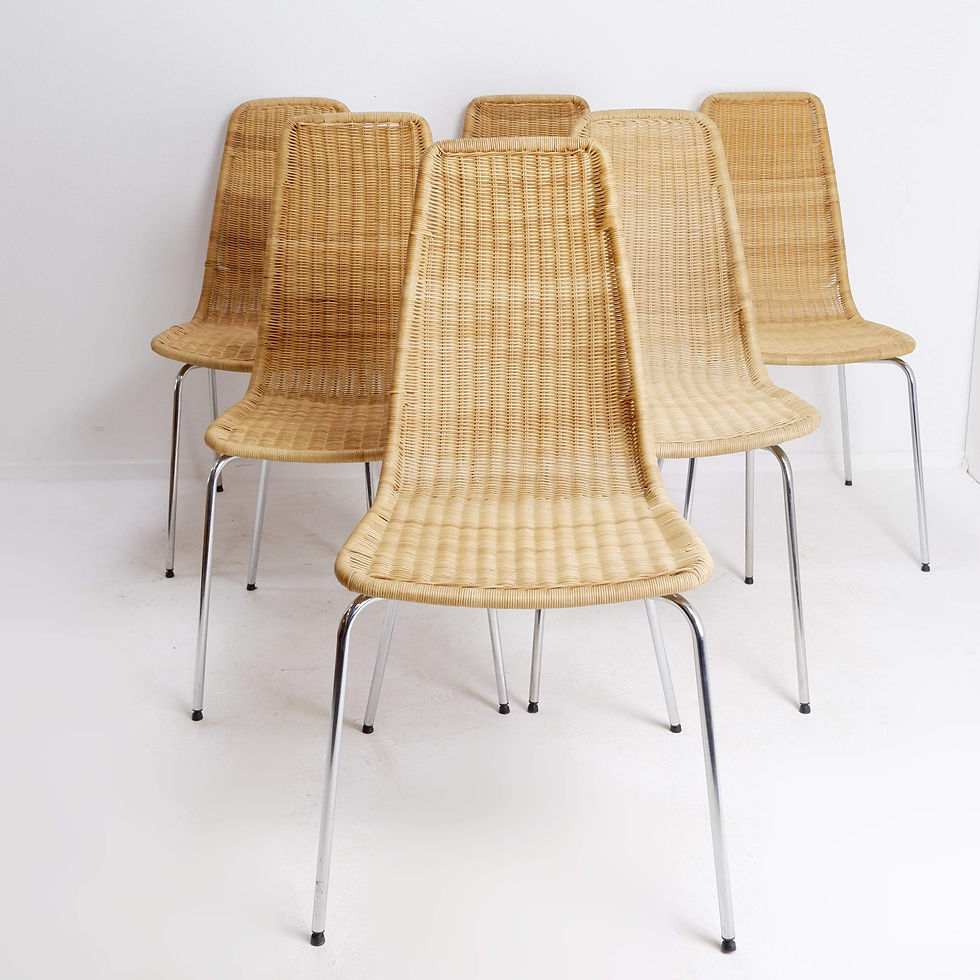 Miniature : Set of 6 "Linus" (4+2) Wicker Chairs - Ikea Vintage