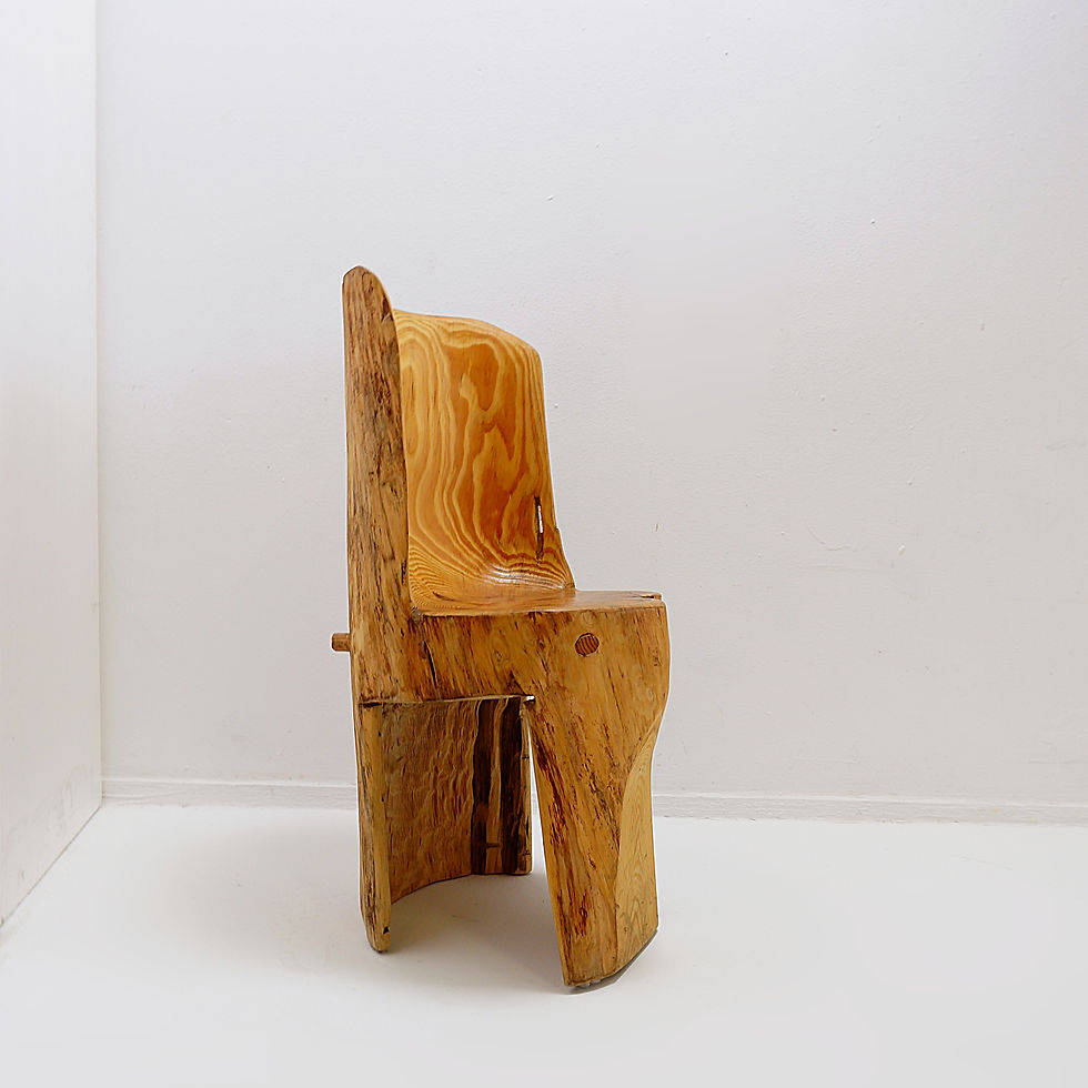 Miniature : Sculptural brutalist chair in solid oak in wabi-sabi style