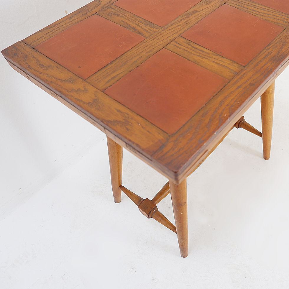 Miniature : Vintage Wooden side table with terracotta tile top - 1960s