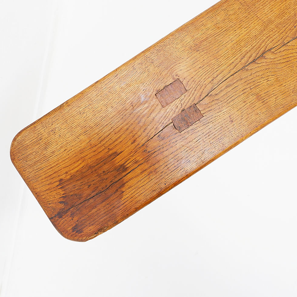 Miniature : Rustic solid wood farmhouse bench with trestle legs - 1960s