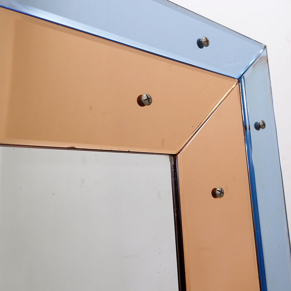 Miniature : Beveled wall mirror with blue and copper mirror panels - Italy 1930s