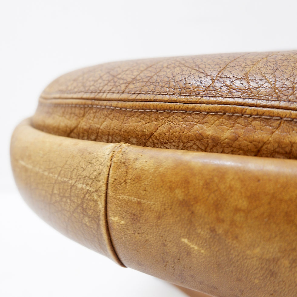 Miniature : Swivel footrest in brown leather with metal base -  De Sede, Switzerland.