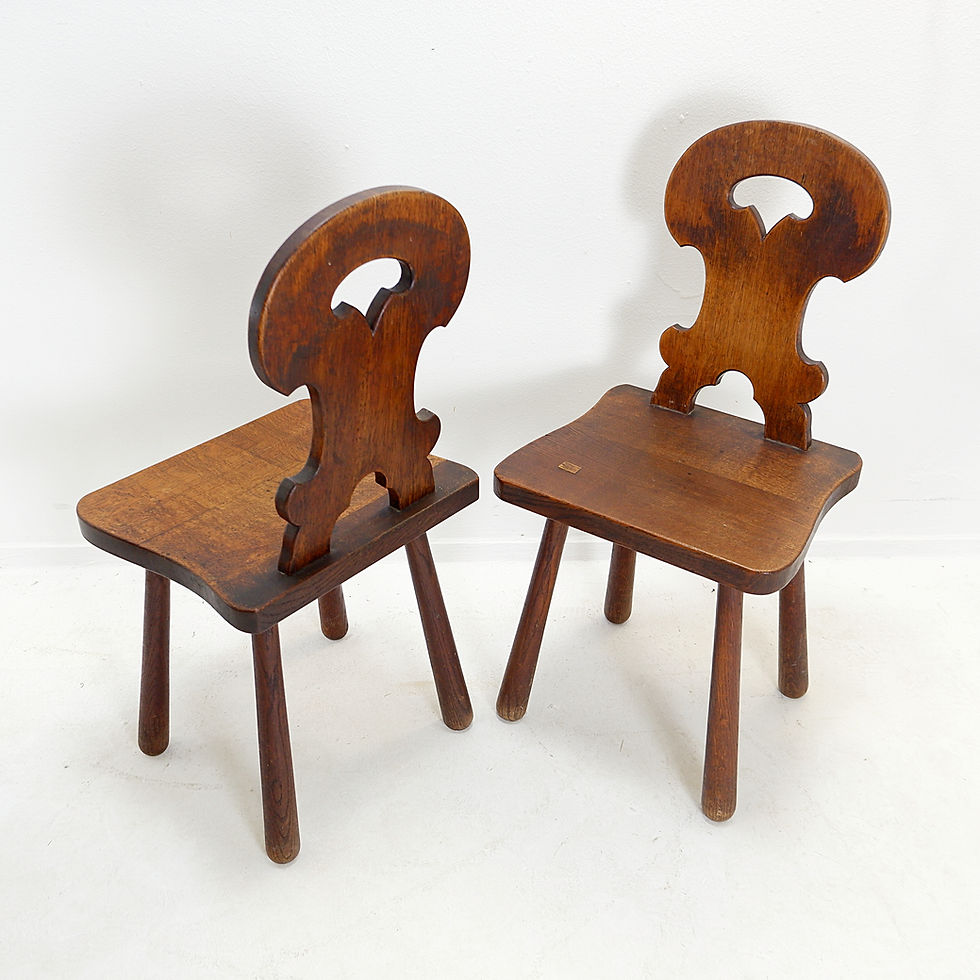 Miniature : Pair of "Scabelles" chairs , handcrafted. Swiss 20th